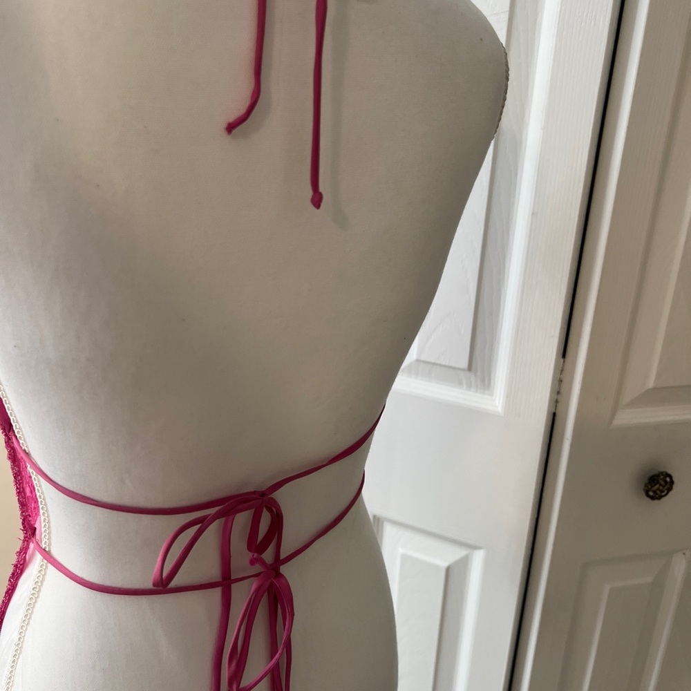 Sexy Pink Beaded Lace Haler Top - Picture 5 of 7